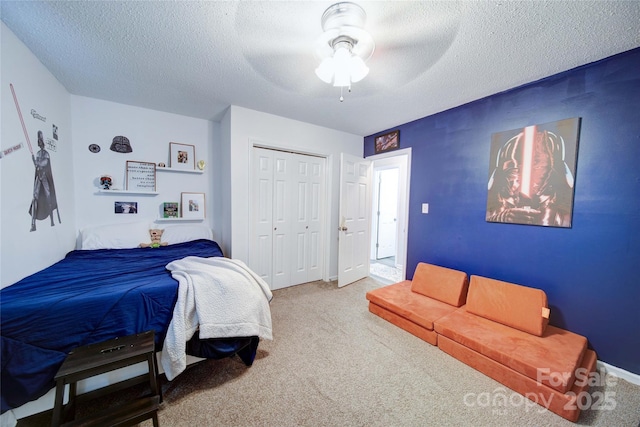 734 Forestbrook Dr, Gastonia, NC 28056 - carpeted bedroom with a textured ceiling, a closet, and ceiling fan