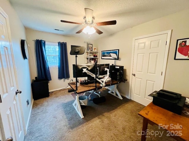 734 Forestbrook Dr, Gastonia, NC 28056 - home office with a ceiling fan, carpet flooring, and a textured ceiling