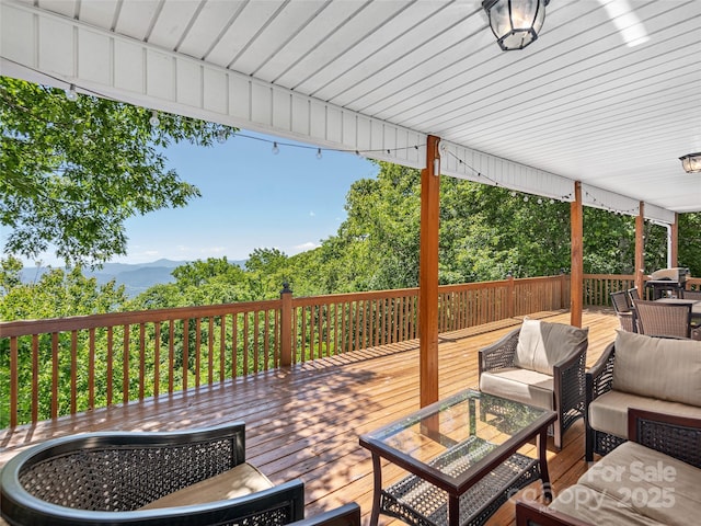 505 Middle Top Loop, Maggie Valley, NC 28751 - wooden terrace featuring an outdoor living space and a mountain view