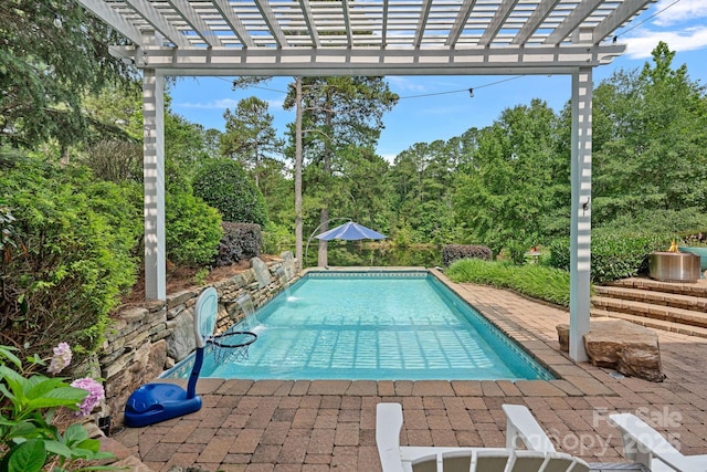 1849 Still Water Ln, Indian Land, SC 29707 - swimming pool with a pergola, a patio area, and view of wooded area