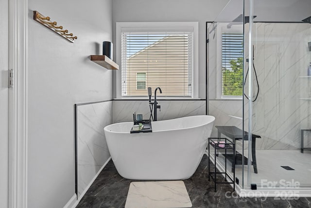 1849 Still Water Ln, Indian Land, SC 29707 - full bath featuring marble finish floors, a marble finish shower, and a freestanding bath