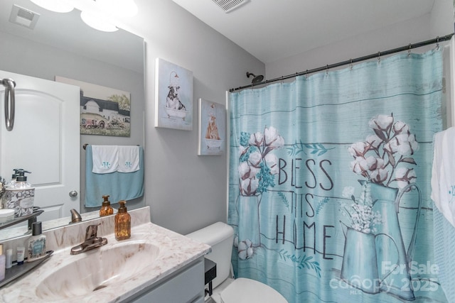 2737 Bobcat Rd, Heath Springs, SC 29058 - bathroom featuring vanity, toilet, and a shower with curtain