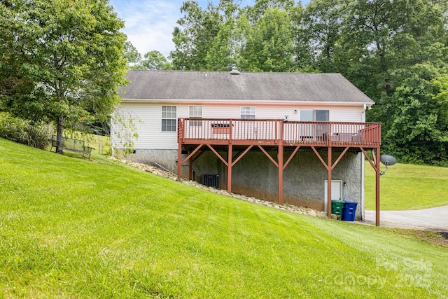 101 Michael Ct, Leicester, NC 28748 - rear view of property with a wooden deck, a yard, and central AC unit