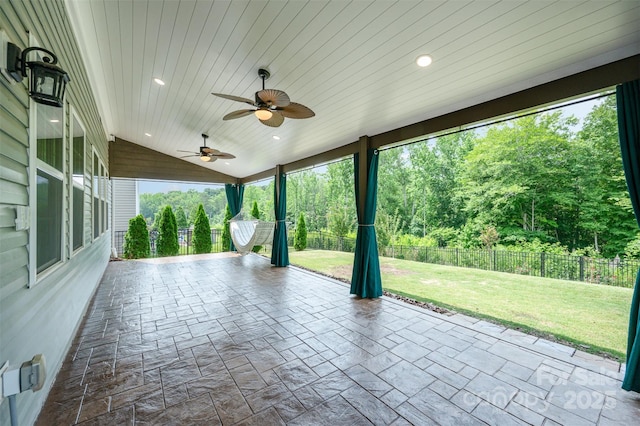 150 Haddonsfield Dr, Mooresville, NC 28115 - view of patio featuring ceiling fan and view of scattered trees