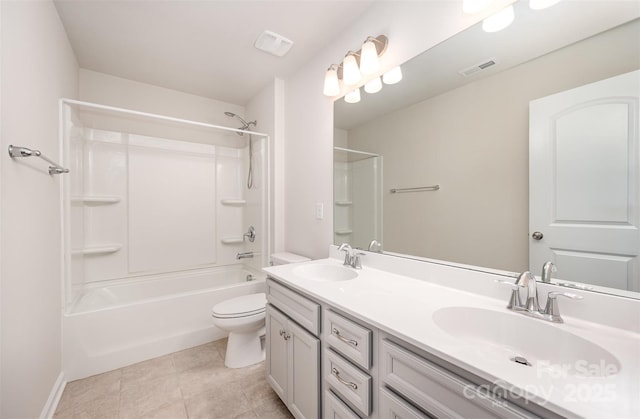 150 Haddonsfield Dr, Mooresville, NC 28115 - full bathroom featuring toilet, double vanity, shower / bath combination, and tile patterned flooring