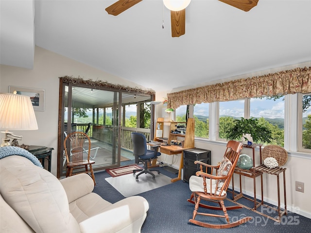 573 Valeria Ln, Pisgah Forest, NC 28768 - office area with a ceiling fan and vaulted ceiling