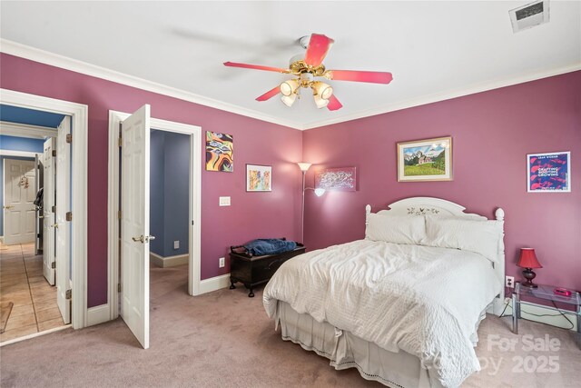 4740 Myers Ln, Harrisburg, NC 28075 - carpeted bedroom with ornamental molding and ceiling fan