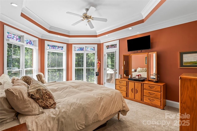 4740 Myers Ln, Harrisburg, NC 28075 - bedroom with ornamental molding, a tray ceiling, multiple windows, access to exterior, and recessed lighting