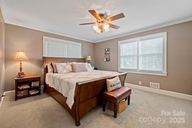 81 21st Ave NW, Hickory, NC 28601 - bedroom featuring ornamental molding, light carpet, baseboards, and ceiling fan