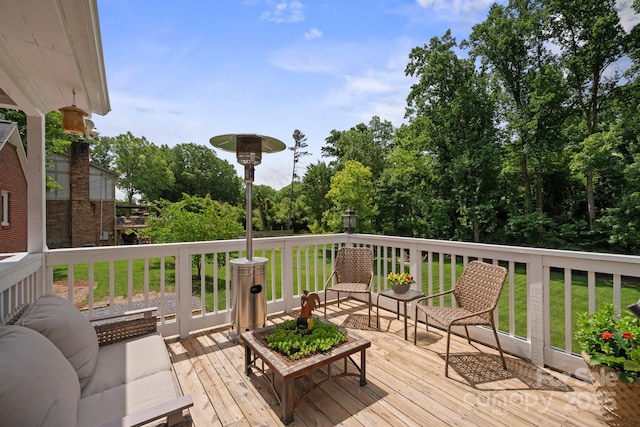 81 21st Ave NW, Hickory, NC 28601 - deck featuring outdoor lounge area, a yard, and view of scattered trees