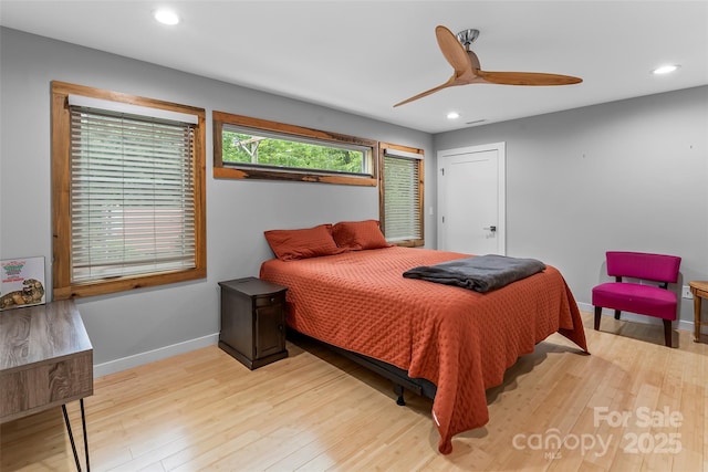 358 London Rd, Asheville, NC 28803 - bedroom with recessed lighting, baseboards, light wood-type flooring, and ceiling fan