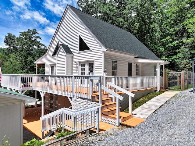 186 Hawks Point Dr, Zirconia, NC 28790 - view of front of property featuring a shingled roof, a deck, and french doors