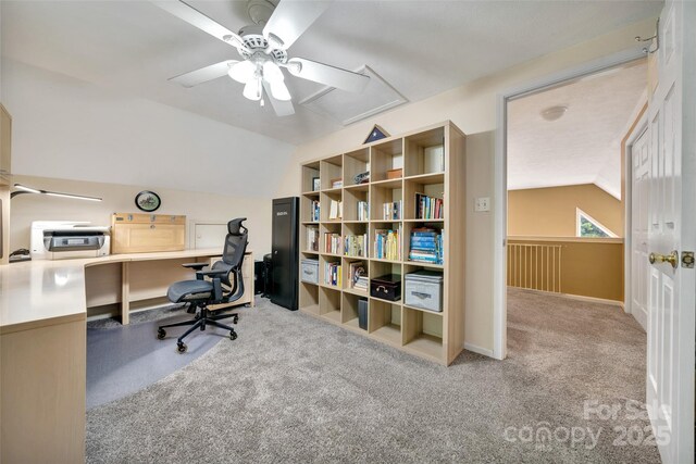 186 Hawks Point Dr, Zirconia, NC 28790 - carpeted office space featuring a ceiling fan, vaulted ceiling, and attic access