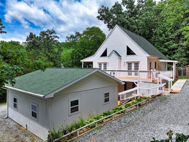 186 Hawks Point Dr, Zirconia, NC 28790 - rear view of property with a wooden deck, a shingled roof, and french doors