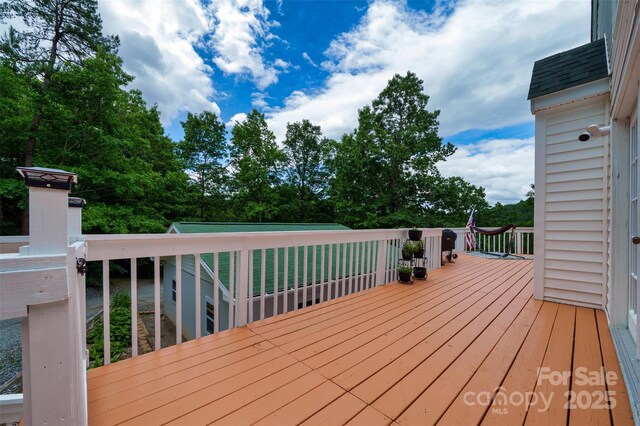 186 Hawks Point Dr, Zirconia, NC 28790 - wooden deck featuring view of wooded area
