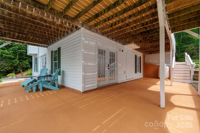 186 Hawks Point Dr, Zirconia, NC 28790 - view of patio / terrace featuring stairway, a wooden deck, and french doors