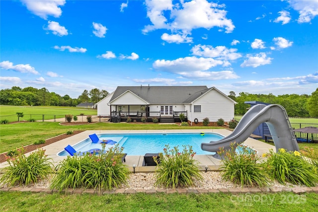 106 Laren Rd, Shelby, NC 28152 - view of swimming pool with a water slide and a wooden deck