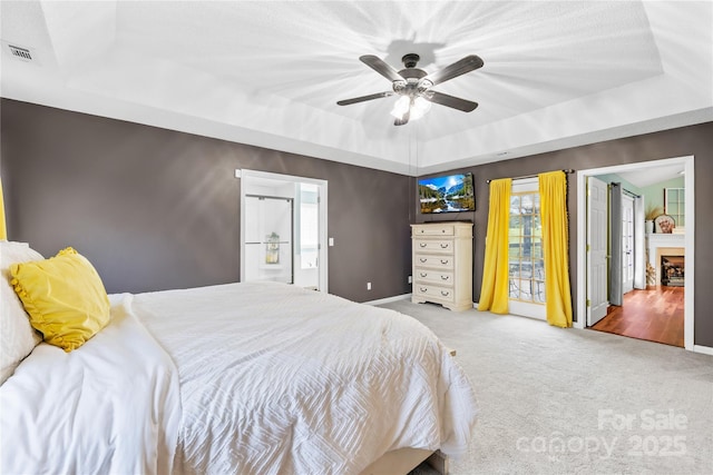 106 Laren Rd, Shelby, NC 28152 - carpeted bedroom featuring a raised ceiling and ceiling fan