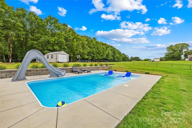 106 Laren Rd, Shelby, NC 28152 - view of pool with a water slide, a patio, and an outbuilding