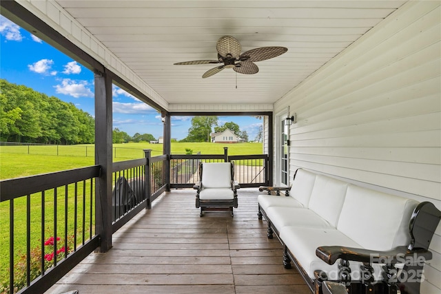 106 Laren Rd, Shelby, NC 28152 - wooden terrace with a ceiling fan and a yard