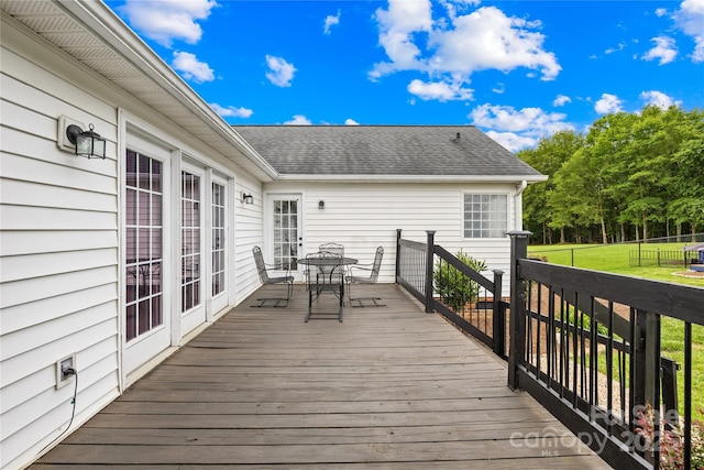 106 Laren Rd, Shelby, NC 28152 - wooden deck featuring outdoor dining area and a yard