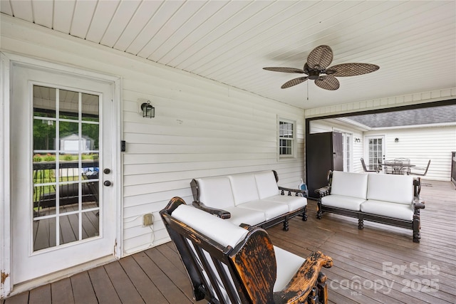 106 Laren Rd, Shelby, NC 28152 - wooden deck featuring an outdoor living space and ceiling fan