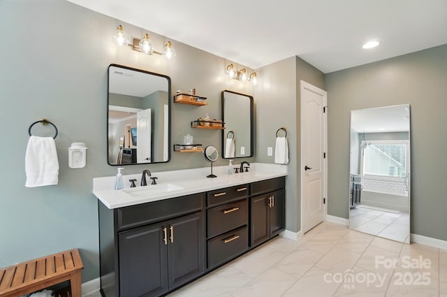 110 St Sophia Ct, Mooresville, NC 28117 - bathroom with double vanity and baseboards