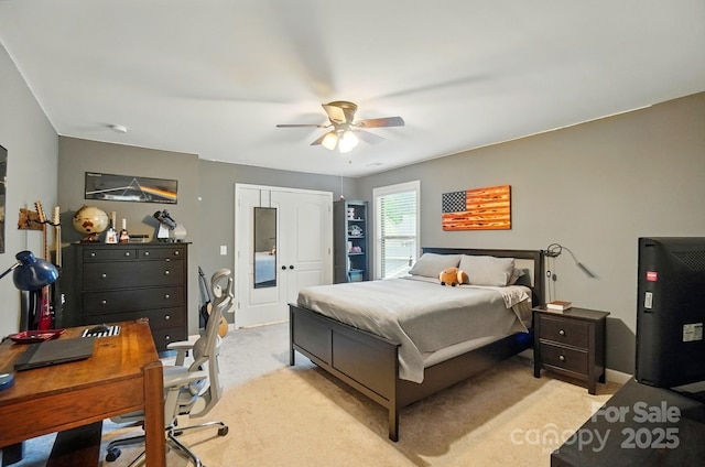 110 St Sophia Ct, Mooresville, NC 28117 - bedroom featuring light colored carpet, a desk, and ceiling fan