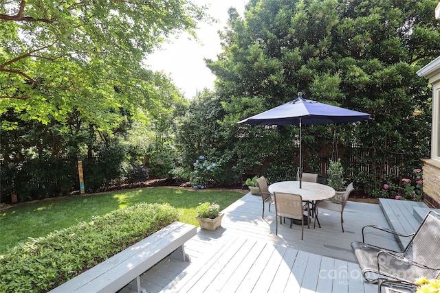 1021 Isleworth Ave, Charlotte, NC 28203 - wooden deck with outdoor dining area and a lawn