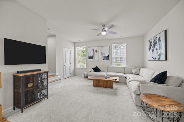 3108 Beeler Ln, Charlotte, NC 28208 - carpeted living room with ceiling fan and baseboards