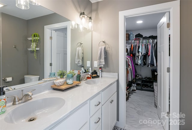 27 Sage Crest Loop, Weaverville, NC 28787 - bathroom with toilet, marble look tiles, double vanity, and a spacious closet