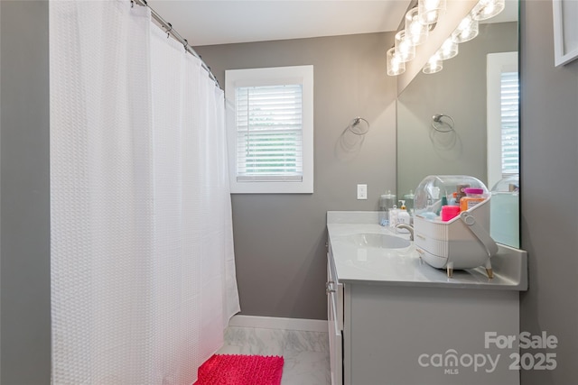 27 Sage Crest Loop, Weaverville, NC 28787 - full bath featuring marble finish floors, vanity, baseboards, and curtained shower