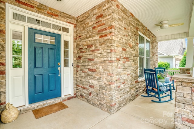12910 Meetinghouse Dr, Cornelius, NC 28031 - entrance to property featuring covered porch and a ceiling fan