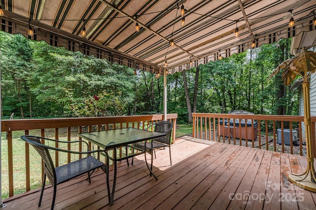 3884 Snider Cir, Hickory, NC 28602 - wooden terrace with central air condition unit and outdoor dining area