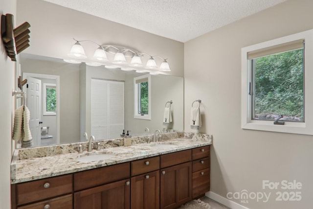 44 Falls Creek Rd, Pisgah Forest, NC 28768 - full bath with double vanity, healthy amount of natural light, and a textured ceiling