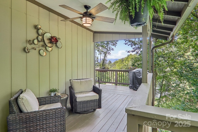 44 Falls Creek Rd, Pisgah Forest, NC 28768 - wooden terrace with ceiling fan and a grill