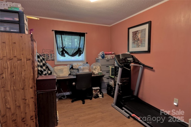 252 Chuckwood Rd, Mooresville, NC 28117 - office with wood finished floors, a textured ceiling, and ornamental molding