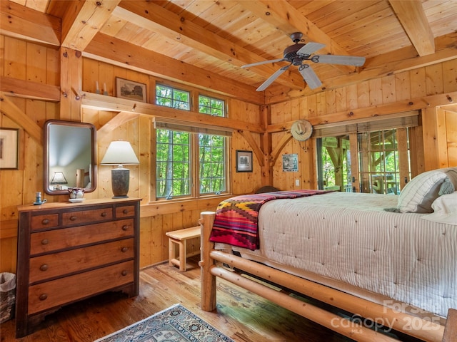 151 Sanctuary Dr, Burnsville, NC 28714 - bedroom featuring wooden walls, wood ceiling with exposed beams, and wood finished floors
