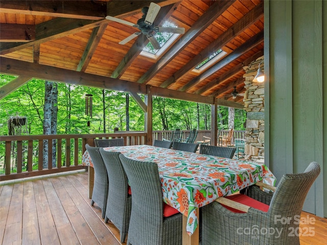 151 Sanctuary Dr, Burnsville, NC 28714 - sunroom / solarium with a ceiling fan, a skylight, and outdoor dining space