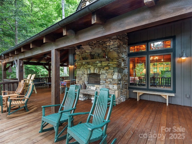 151 Sanctuary Dr, Burnsville, NC 28714 - wooden terrace featuring a ceiling fan
