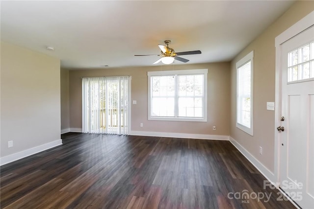 515 Kings Mountain St, Clover, SC 29710 - foyer featuring healthy amount of natural light, dark wood-type flooring, ceiling fan, and baseboards