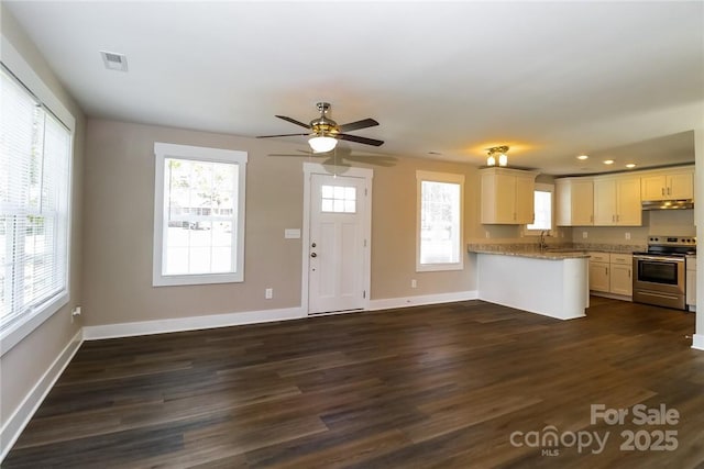 515 Kings Mountain St, Clover, SC 29710 - kitchen with stainless steel electric range oven, a peninsula, a sink, healthy amount of natural light, and recessed lighting