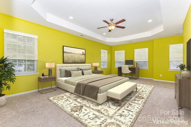 10105 Community House Rd, Charlotte, NC 28277 - bedroom with carpet, a raised ceiling, recessed lighting, and a ceiling fan