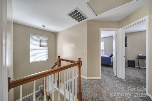 920 Old Forester Ln, Charlotte, NC 28214 - hall with carpet flooring, an upstairs landing, and baseboards