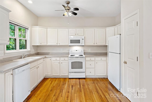 1 Teresa Way, Black Mountain, NC 28711 - kitchen featuring white appliances, a sink, light countertops, white cabinetry, and recessed lighting