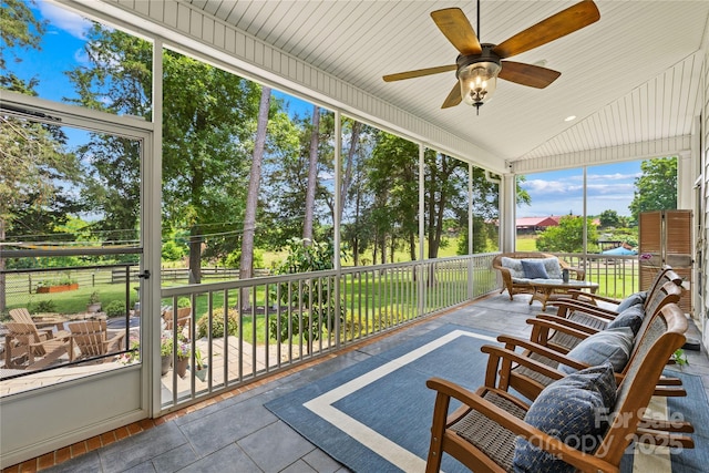 738 Rocky Hollow Trl, Clover, SC 29710 - sunroom / solarium featuring a ceiling fan and lofted ceiling