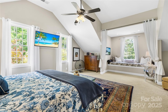 738 Rocky Hollow Trl, Clover, SC 29710 - bedroom featuring lofted ceiling, carpet flooring, baseboards, and ceiling fan
