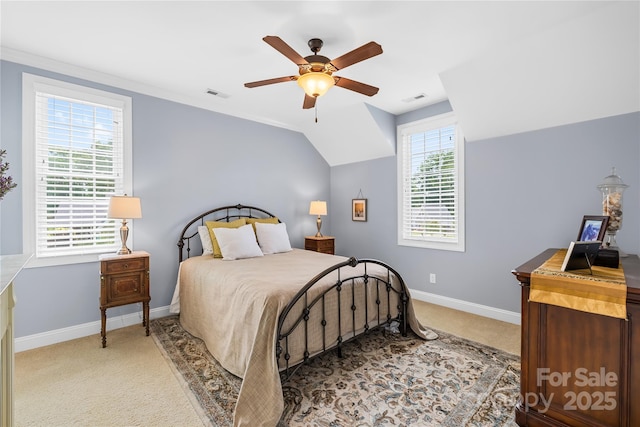 738 Rocky Hollow Trl, Clover, SC 29710 - bedroom with carpet floors, baseboards, ceiling fan, and lofted ceiling