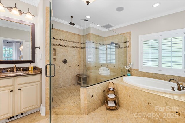 738 Rocky Hollow Trl, Clover, SC 29710 - full bathroom featuring tile patterned flooring, a bath, a stall shower, vanity, and plenty of natural light