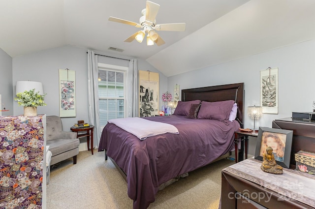 9210 Ginhouse Ln, Charlotte, NC 28277 - bedroom featuring lofted ceiling, light carpet, and ceiling fan